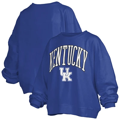 Women's Pressbox Royal Kentucky Wildcats Janise Arch Over Logo Waist Length Oversized Pullover Sweatshirt