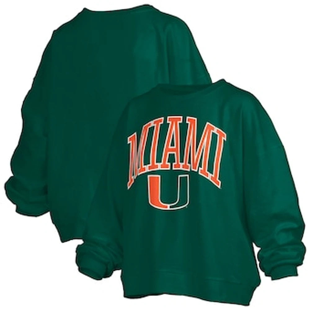 Women's Pressbox Miami Hurricanes Janise Arch Over Logo Waist Length Oversized Pullover Sweatshirt