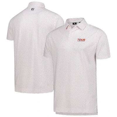 Men's FootJoy White TOUR Championship ProDry Bounce Print Stretch Pique Polo