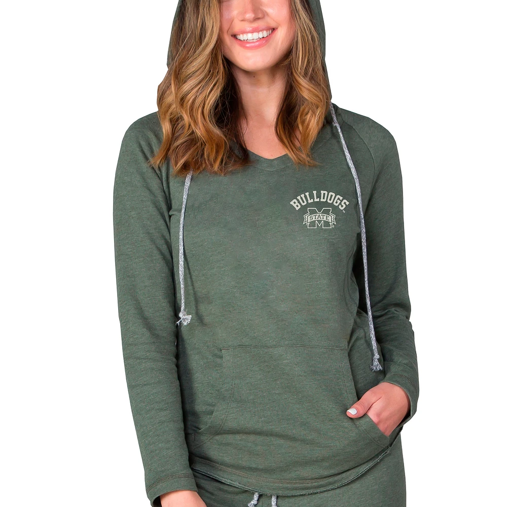Women's Concepts Sport Green Mississippi State Bulldogs Mainstream Terry Tri-Blend V-Neck Pullover Hoodie