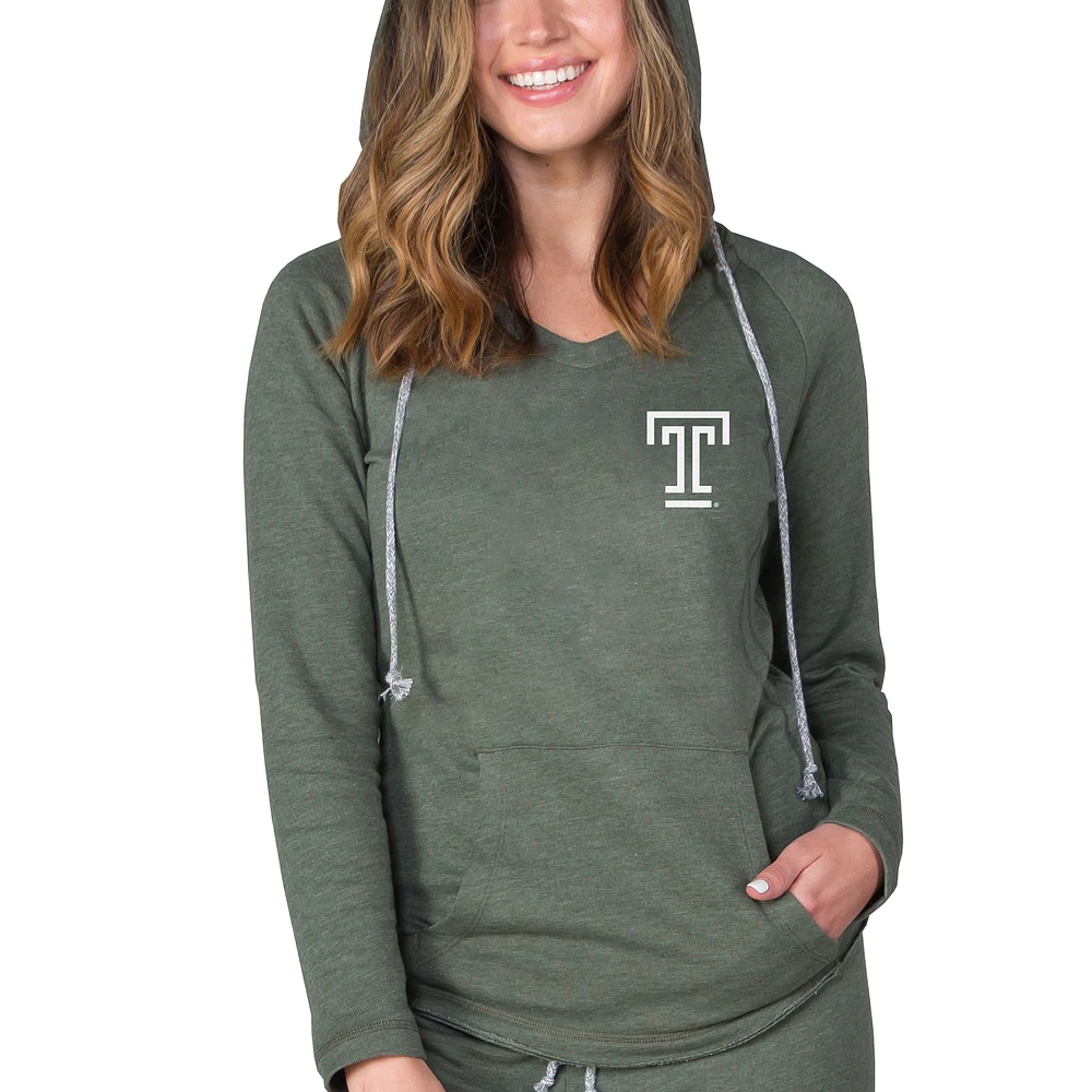 Women's Concepts Sport Green Temple Owls Mainstream Terry Tri-Blend V-Neck Pullover Hoodie