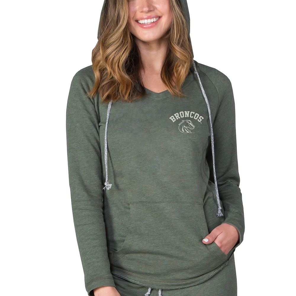 Women's Concepts Sport Green Boise State Broncos Mainstream Terry Tri-Blend V-Neck Pullover Hoodie