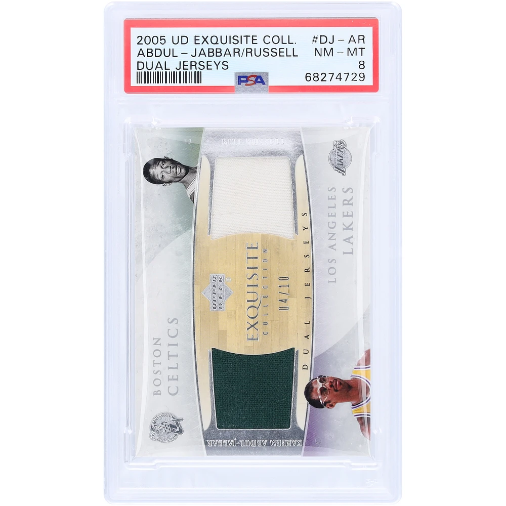 Bill Russell and Kareem Abdul-Jabbar 2005-06 Upper Deck Exquisite Collection Dual Jersey Relics #DJ-AR #4/10 PSA Authenticated 8 Card