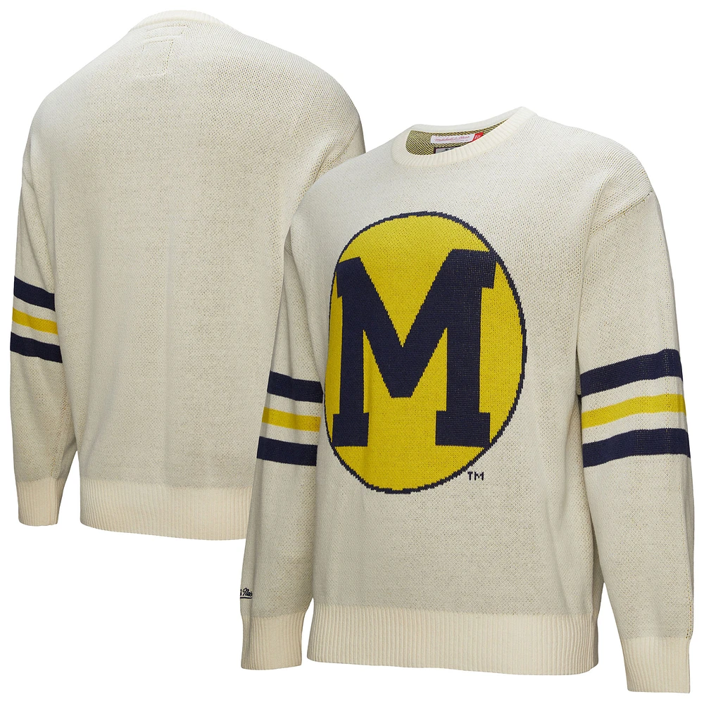 Men's Mitchell & Ness Cream Michigan Wolverines Retro Pullover Sweater