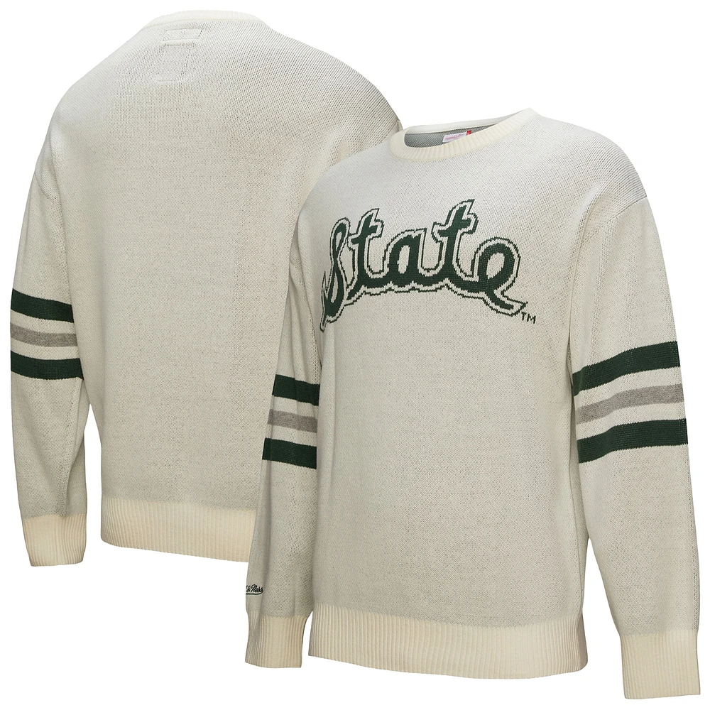 Men's Mitchell & Ness Cream Michigan State Spartans Retro Pullover Sweater