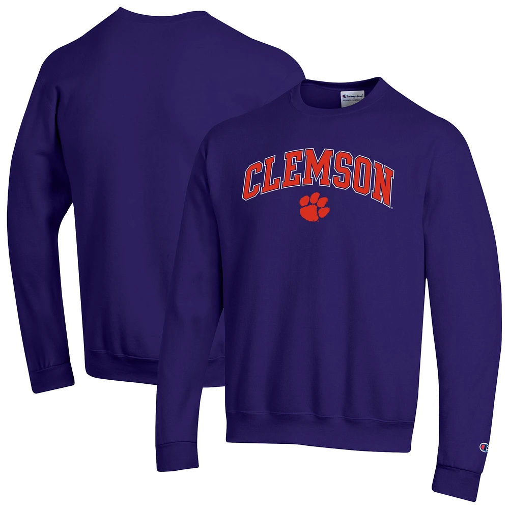 Men's Champion Purple Clemson Tigers Arch Over Logo Pullover Sweatshirt