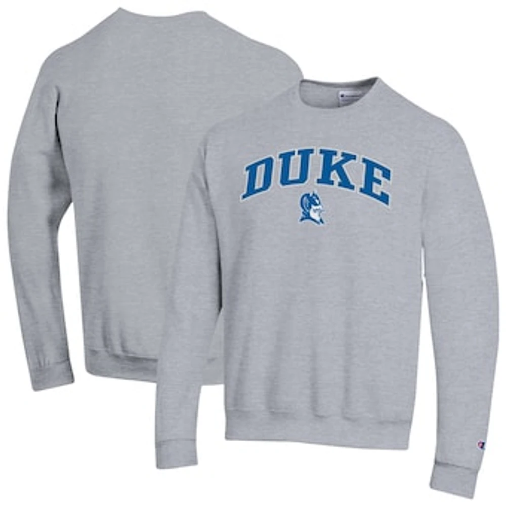 Men's Champion Heather Gray Duke Blue Devils Arch Over Logo Pullover Sweatshirt