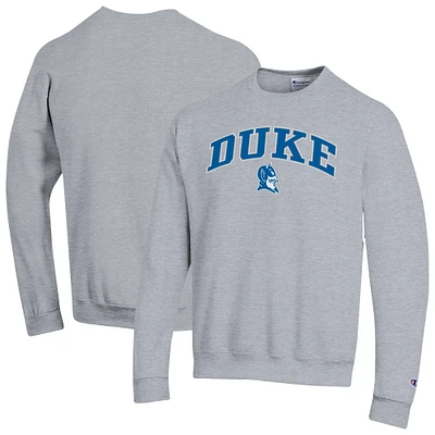 Men's Champion Heather Gray Duke Blue Devils Arch Over Logo Pullover Sweatshirt