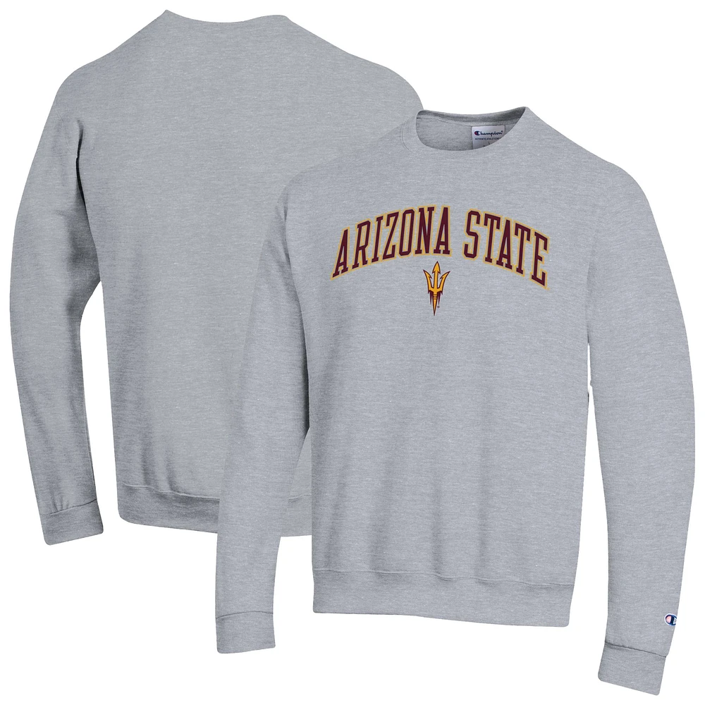 Men's Champion Heather Gray Arizona State Sun Devils Arch Over Logo Pullover Sweatshirt