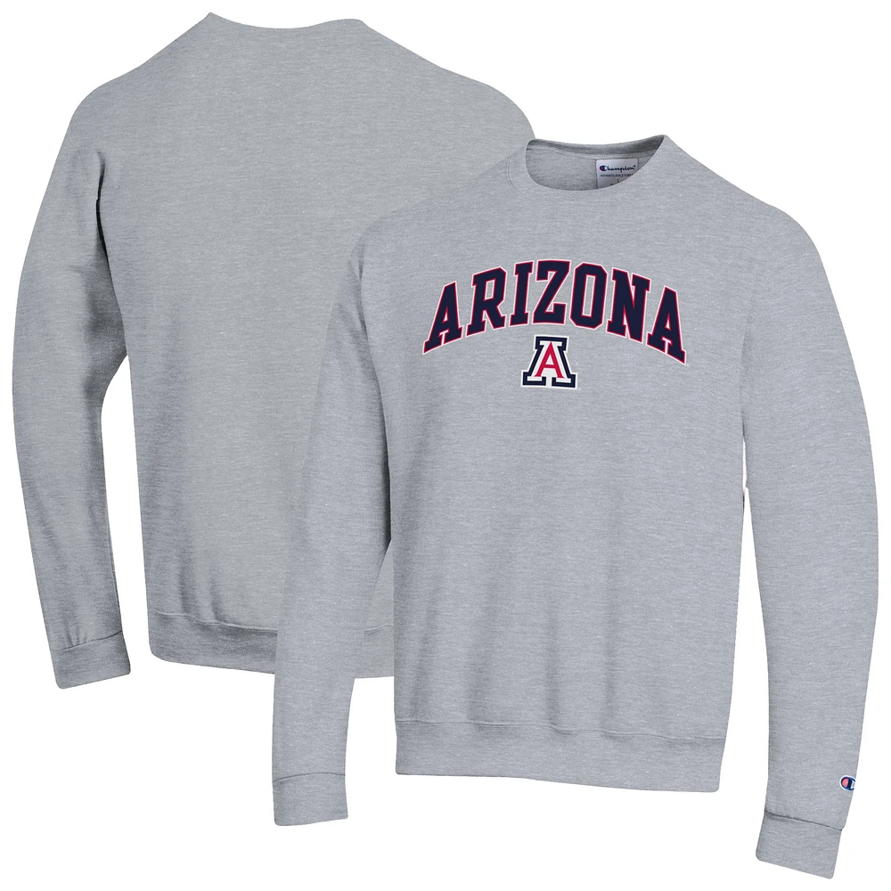 Men's Champion Heather Gray Arizona Wildcats Arch Over Logo Pullover Sweatshirt