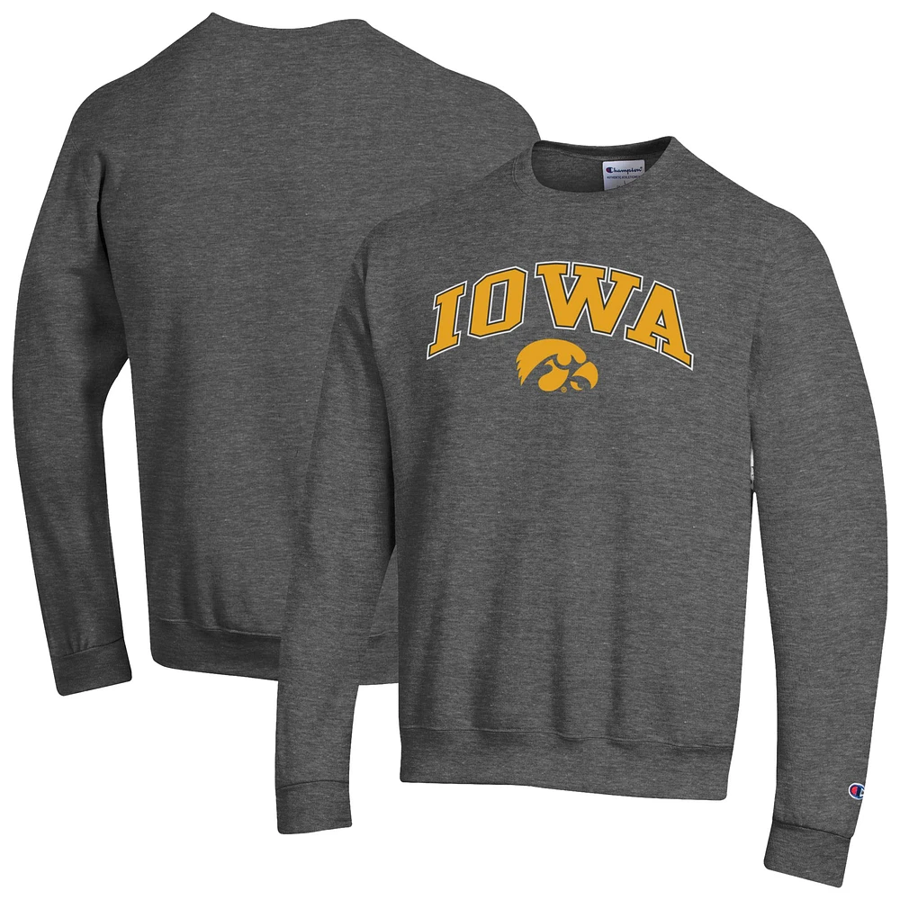 Men's Champion Heather Charcoal Iowa Hawkeyes Arch Over Logo Pullover Sweatshirt