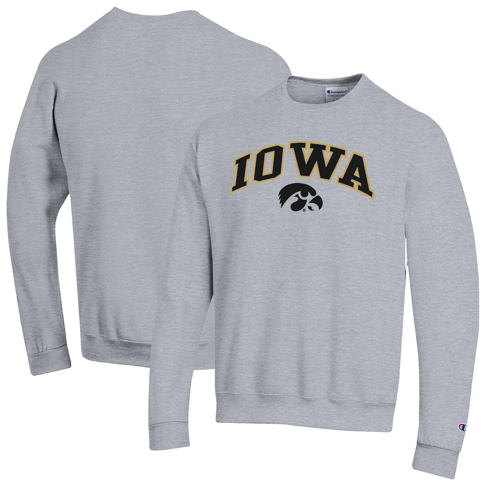 Men's Champion Heather Gray Iowa Hawkeyes Arch Over Logo Pullover Sweatshirt