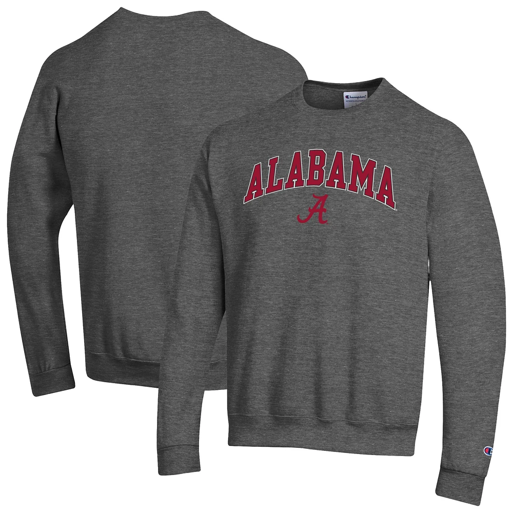 Men's Champion Heather Charcoal Alabama Crimson Tide Arch Over Logo Pullover Sweatshirt