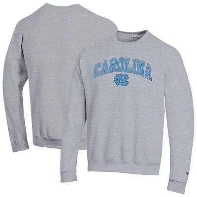 Men's Champion Heather Gray North Carolina Tar Heels Arch Over Logo Pullover Sweatshirt