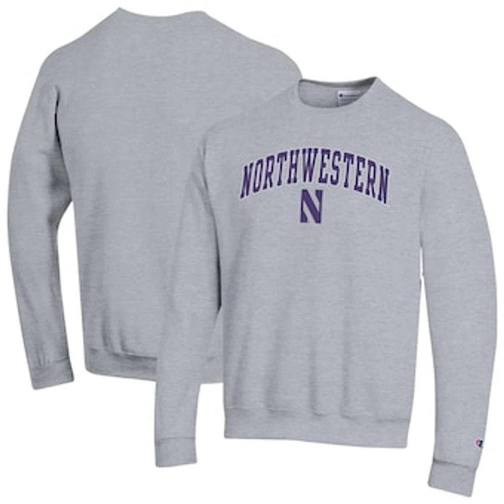 Men's Champion Heather Gray Northwestern Wildcats Arch Over Logo Pullover Sweatshirt