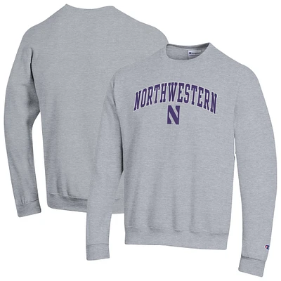 Men's Champion Heather Gray Northwestern Wildcats Arch Over Logo Pullover Sweatshirt