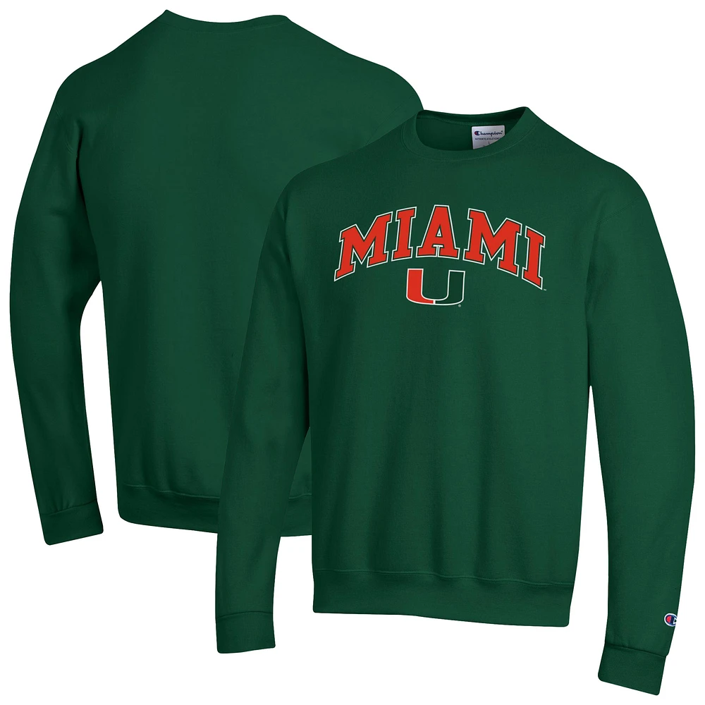 Men's Champion Green Miami Hurricanes Arch Over Logo Pullover Sweatshirt