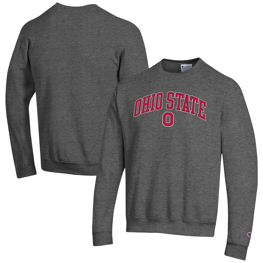 Men's Champion Heather Charcoal Ohio State Buckeyes Arch Over Logo Pullover Sweatshirt