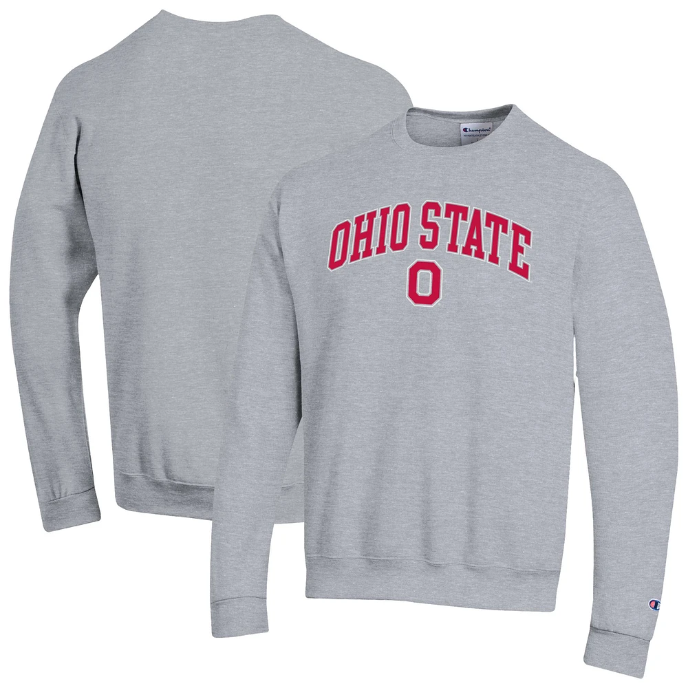 Men's Champion Heather Gray Ohio State Buckeyes Arch Over Logo Pullover Sweatshirt