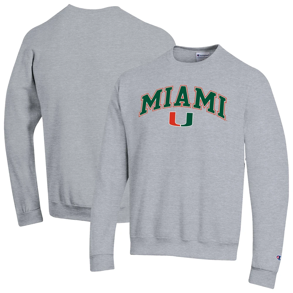 Men's Champion Heather Gray Miami Hurricanes Arch Over Logo Pullover Sweatshirt