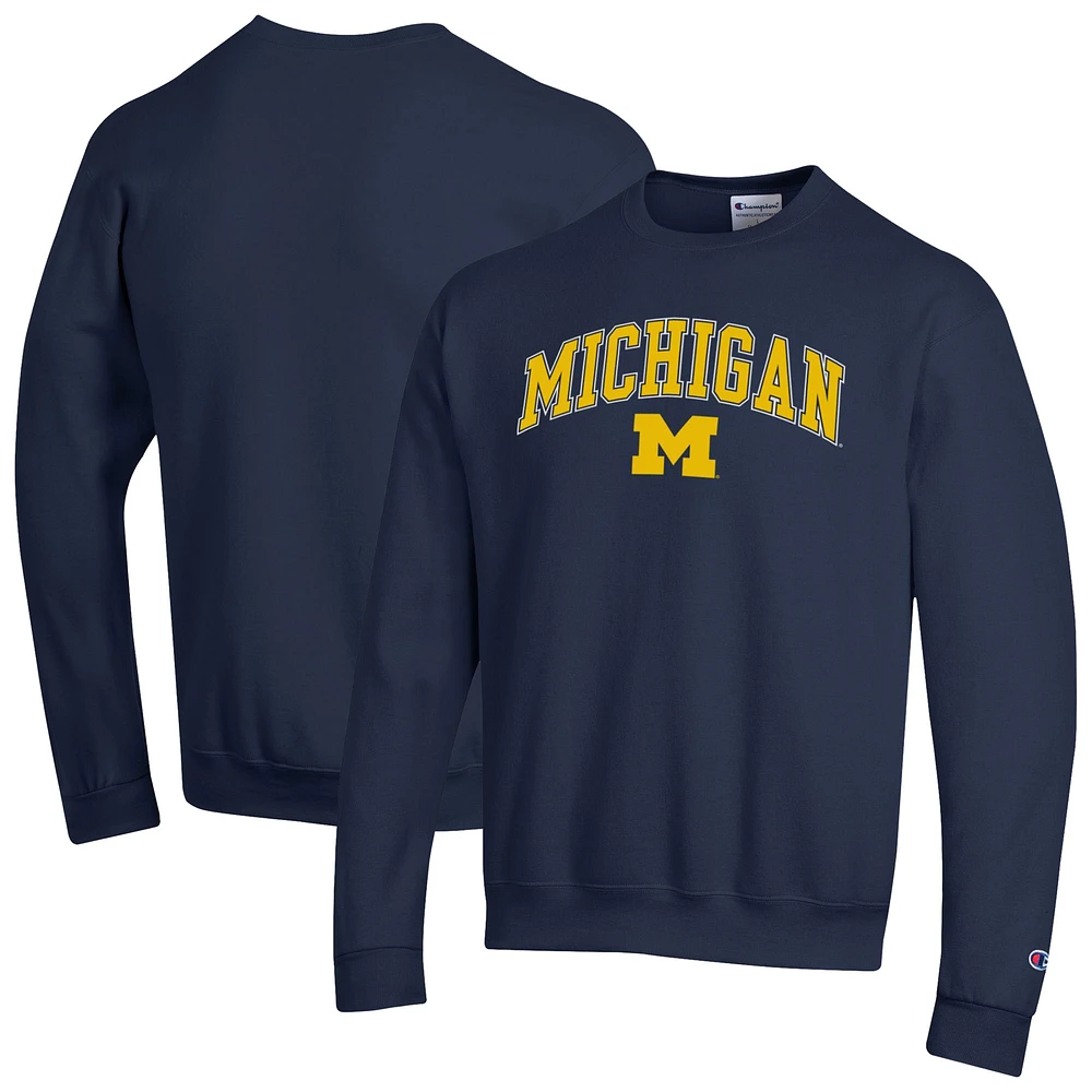 Men's Champion Navy Michigan Wolverines Arch Over Logo Pullover Sweatshirt