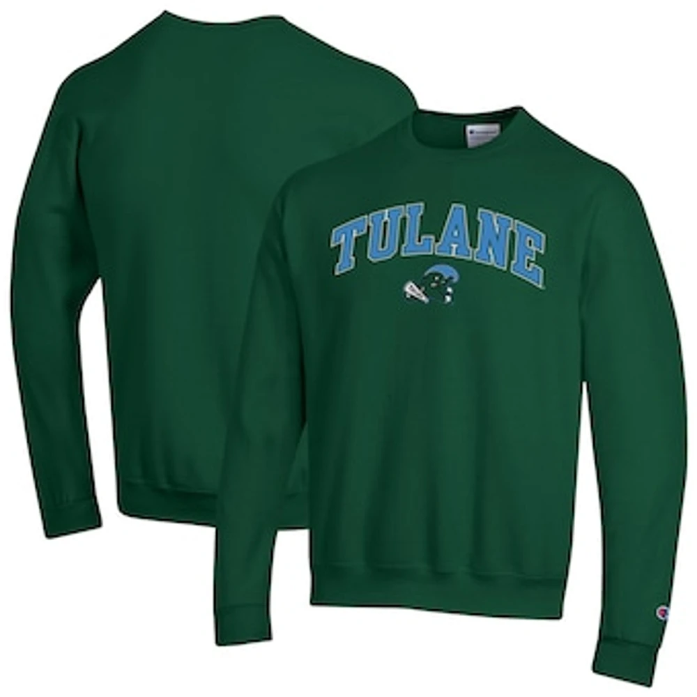 Men's Champion Green Tulane Wave Arch Over Logo Pullover Sweatshirt