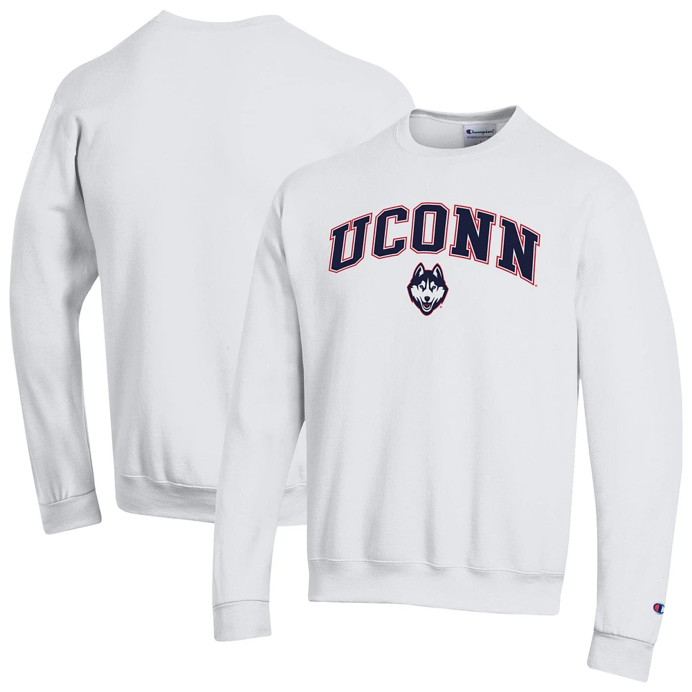 Men's Champion White UConn Huskies Arch Over Logo Pullover Sweatshirt