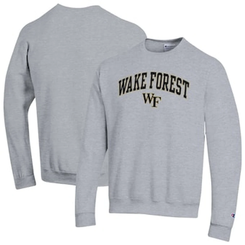 Men's Champion Heather Gray Wake Forest Demon Deacons Arch Over Logo Pullover Sweatshirt