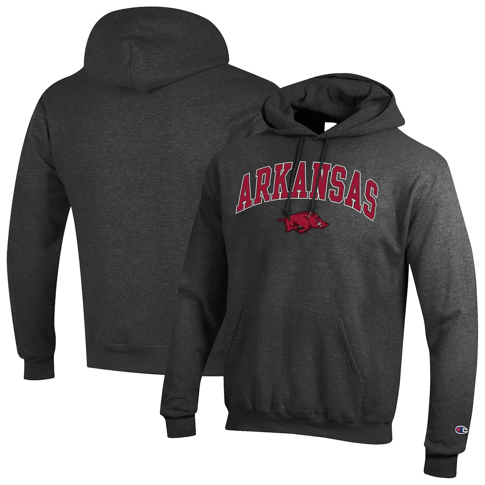 Men's Champion Charcoal Arkansas Razorbacks Arched Logo Fleece Pullover Hoodie