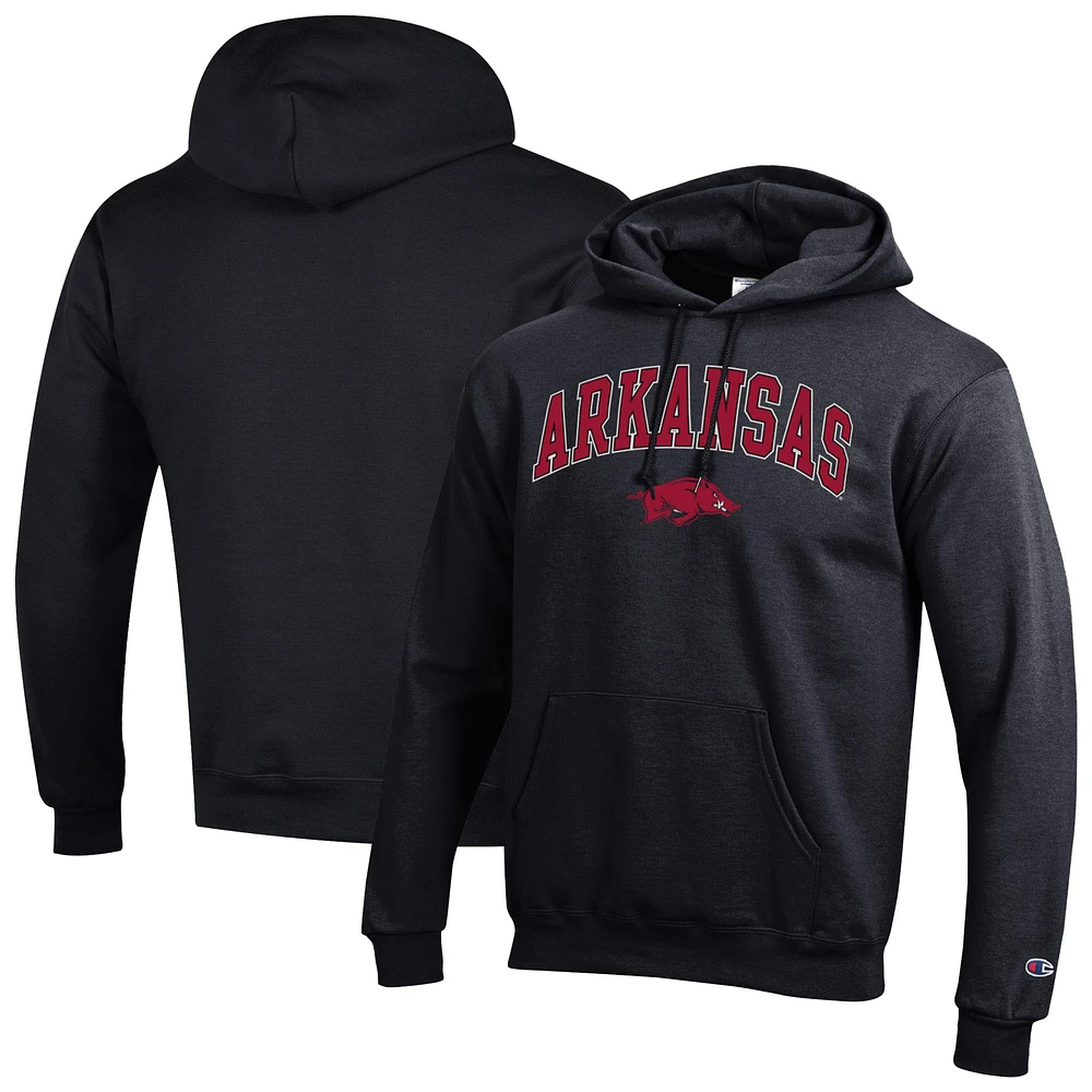 Men's Champion Black Arkansas Razorbacks Arched Logo Fleece Pullover Hoodie