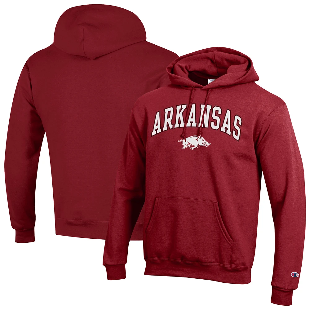 Men's Champion Crimson Arkansas Razorbacks Arched Logo Fleece Pullover Hoodie