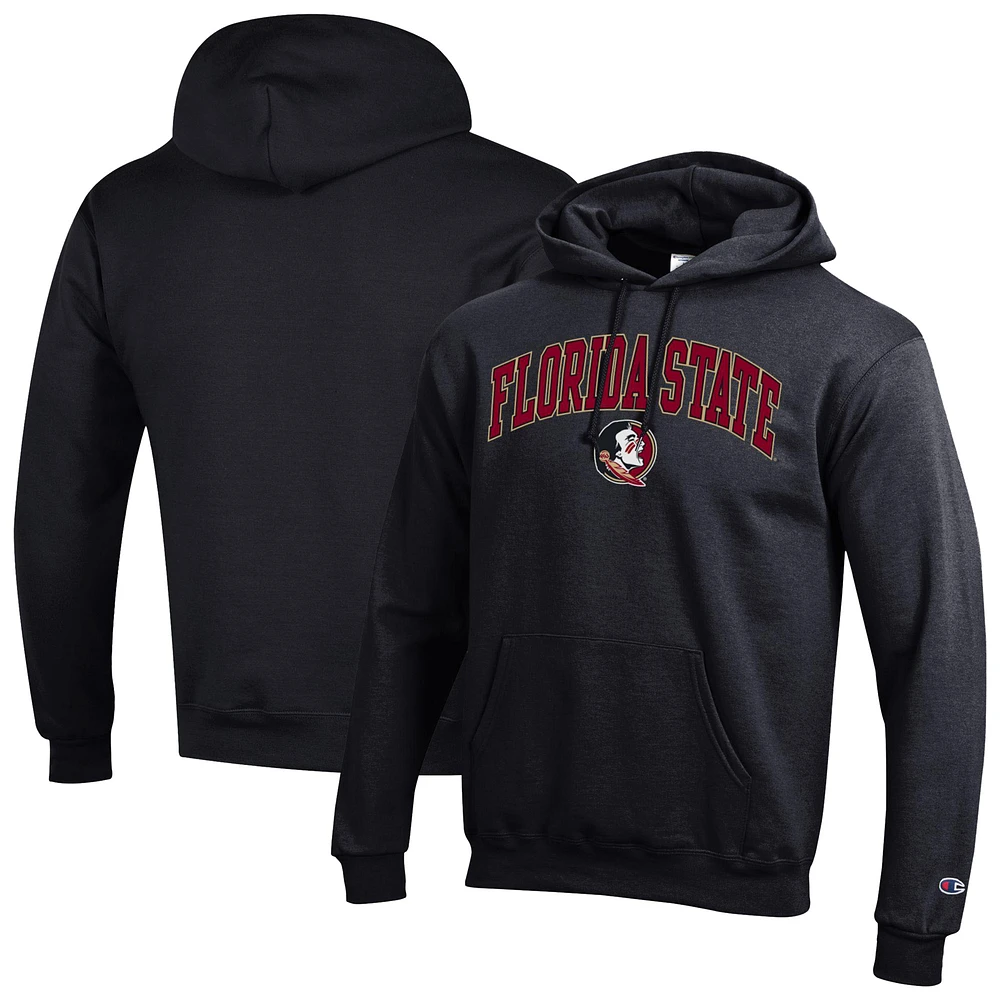 Men's Champion Black Florida State Seminoles Arched Logo Fleece Pullover Hoodie