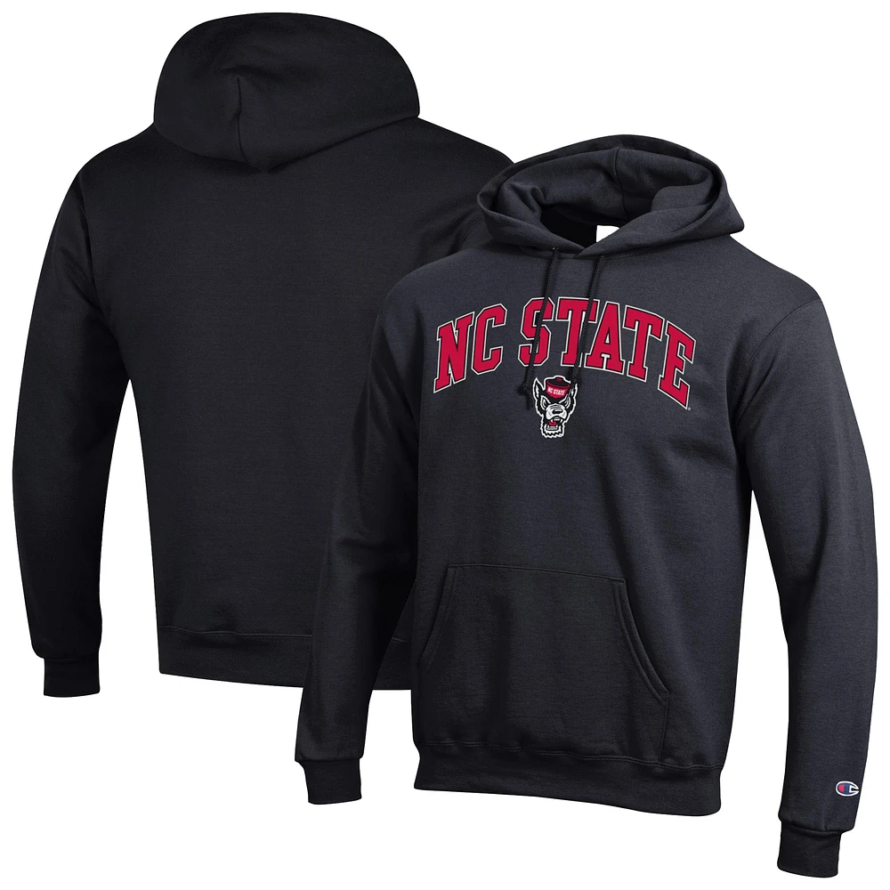 Men's Champion Black NC State Wolfpack Arched Logo Fleece Pullover Hoodie