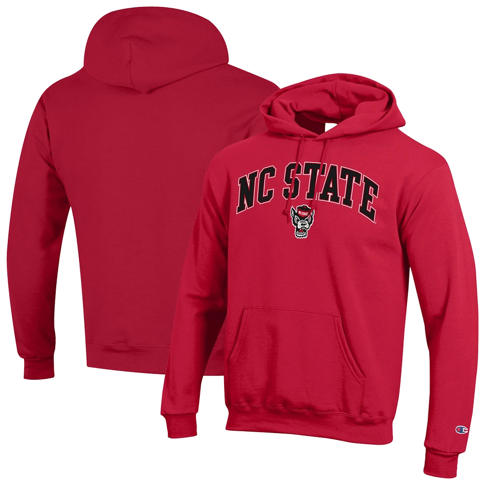 Men's Champion Scarlet NC State Wolfpack Arched Logo Fleece Pullover Hoodie