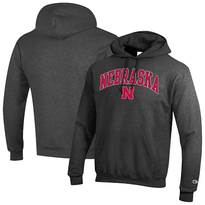 Men's Champion Charcoal Nebraska Huskers Arched Logo Fleece Pullover Hoodie