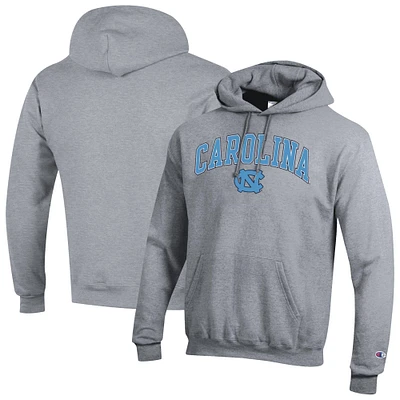 Men's Champion Heather Gray North Carolina Tar Heels Arch Over Logo Pullover Hoodie