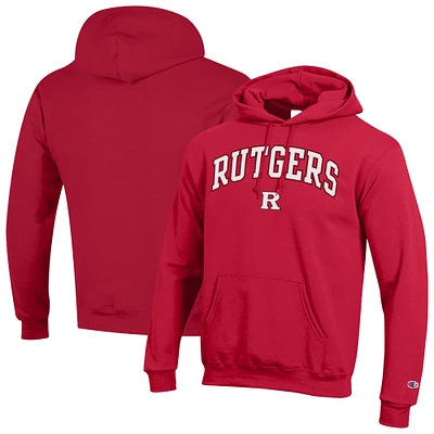 Men's Champion Scarlet Rutgers Knights Arched Logo Fleece Pullover Hoodie