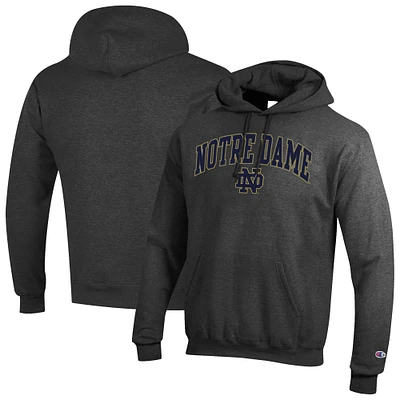 Men's Champion Heather Charcoal Notre Dame Fighting Irish Arched Logo Fleece Pullover Hoodie