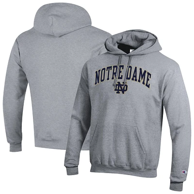 Men's Champion Heather Gray Notre Dame Fighting Irish Arched Logo Fleece Pullover Hoodie