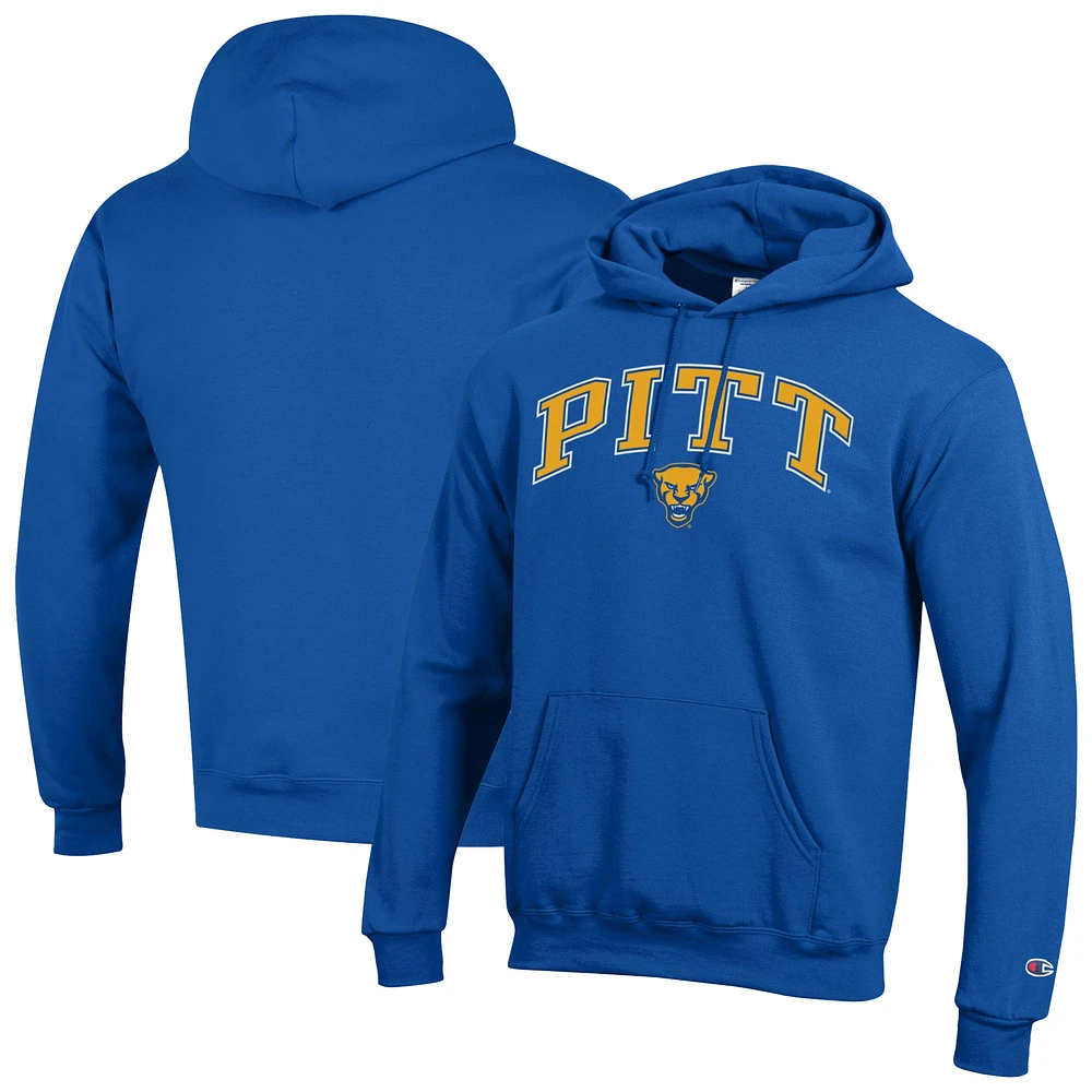 Men's Champion Royal Pitt Panthers Arched Logo Fleece Pullover Hoodie
