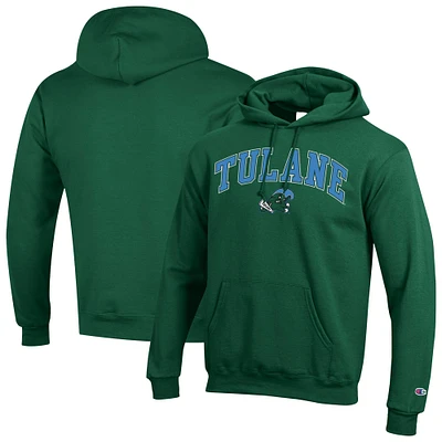 Men's Champion Green Tulane Wave Arch Over Logo Pullover Hoodie