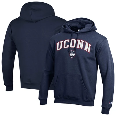 Men's Champion Navy UConn Huskies Arched Logo Fleece Pullover Hoodie