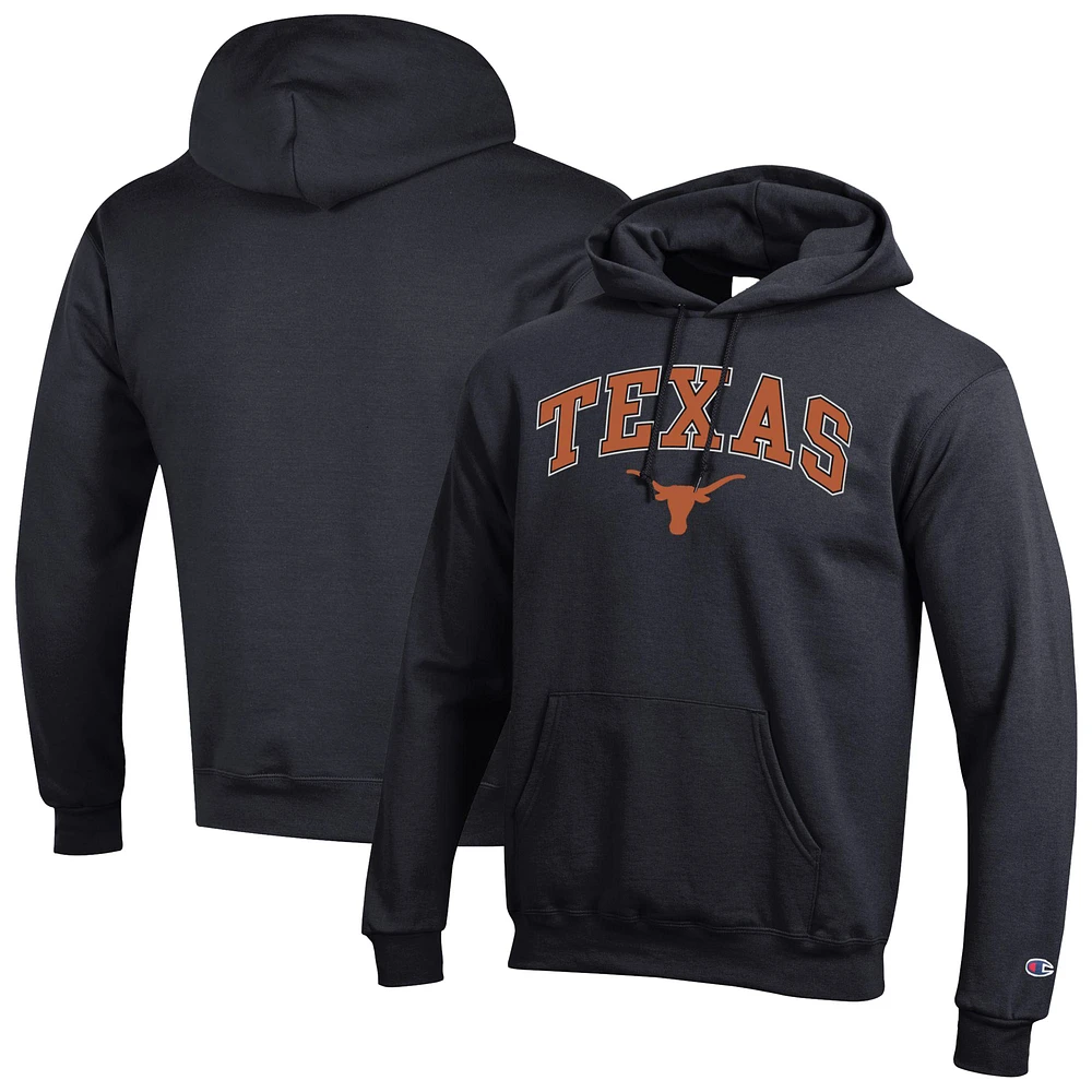 Men's Champion Black Texas Longhorns Arch Over Logo Pullover Hoodie