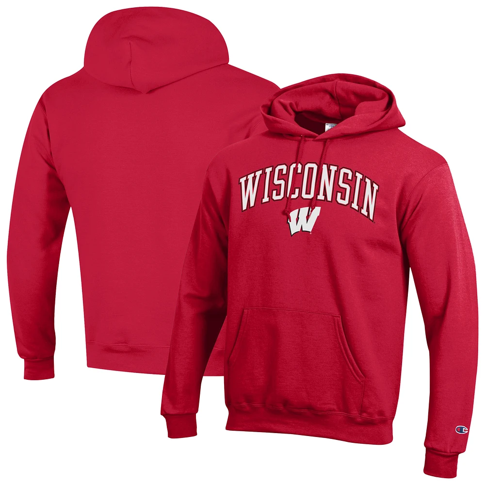 Men's Champion Wisconsin Badgers Arched Logo Fleece Pullover Hoodie