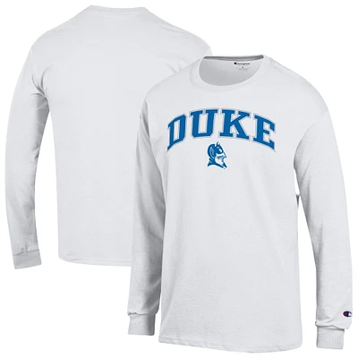 Men's Champion White Duke Blue Devils Arch Over Logo Long Sleeve T-Shirt