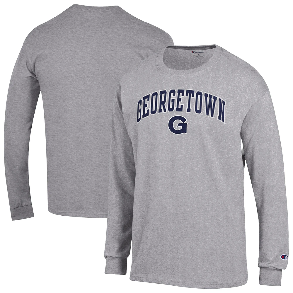 Men's Champion Heather Gray Georgetown Hoyas Arch Over Logo Long Sleeve T-Shirt