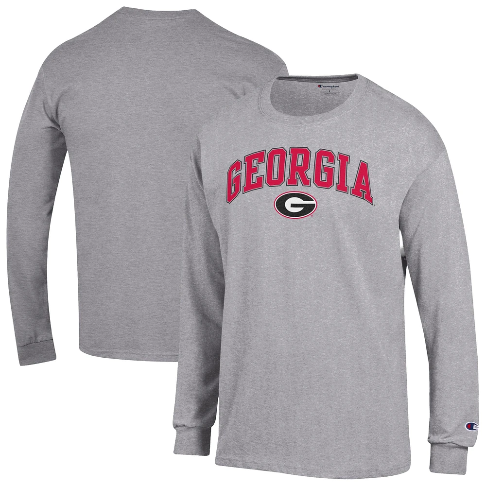 Men's Champion Heather Gray Georgia Bulldogs Arch Over Logo Long Sleeve T-Shirt
