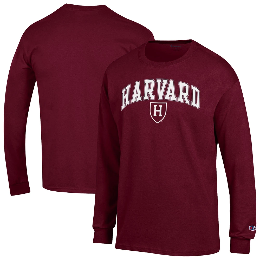 Men's Champion Crimson Harvard Arch Over Logo Long Sleeve T-Shirt