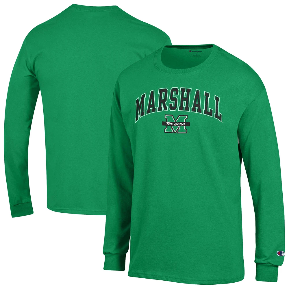 Men's Champion Kelly Green Marshall Thundering Herd Arch Over Logo Long Sleeve T-Shirt