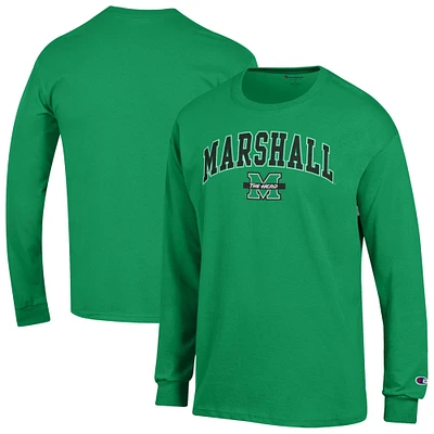 Men's Champion Kelly Green Marshall Thundering Herd Arch Over Logo Long Sleeve T-Shirt